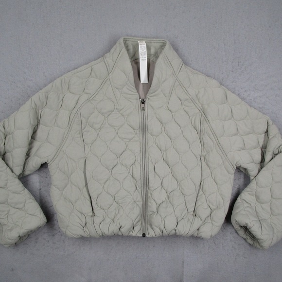 lululemon athletica Jackets & Blazers - Lululemon Riverstone Quilted Bomber Jacket Women 6 Sage Green Grey LW3HFMS
